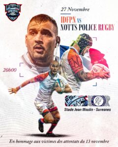 Affiche du match sélection Police Ile de France contre sélection britannique, au stade Jean Moulin au RC Suresnes